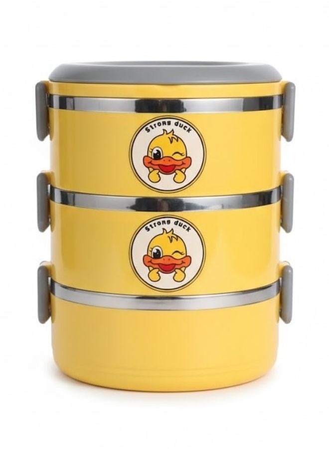 Duck 3-Tier Duck-Shaped Stainless Steel Lunch Box 2.1L – Insulated Thermos Keeps Food Hot for 3 Hours or Cold for 4 Hours – Multi-Layer Design for Separating Different Foods – Portable, Easy to Clean, Ideal for School, Office, Picnic & Travel-Yellow - Image 2